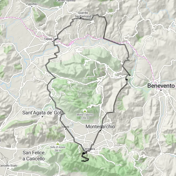 Map miniature of "Climbing Adventure to Campitello" cycling inspiration in Campania, Italy. Generated by Tarmacs.app cycling route planner