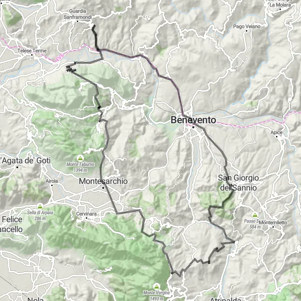 Map miniature of "San Lorenzo Maggiore - Benevento Loop" cycling inspiration in Campania, Italy. Generated by Tarmacs.app cycling route planner