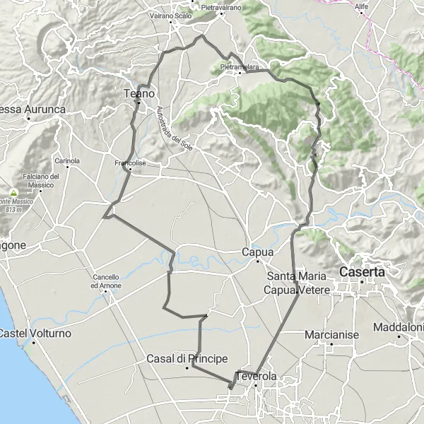 Map miniature of "San Marcellino-Teano Panorama" cycling inspiration in Campania, Italy. Generated by Tarmacs.app cycling route planner