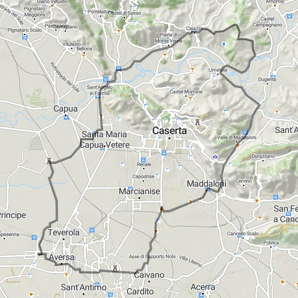 Miniatura della mappa di ispirazione al ciclismo "Tour in bicicletta da San Marcellino a Trentola Ducenta" nella regione di Campania, Italy. Generata da Tarmacs.app, pianificatore di rotte ciclistiche