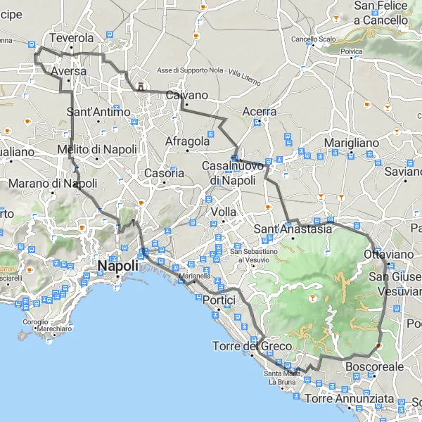Map miniature of "Succivo-Ottaviano Grand Tour" cycling inspiration in Campania, Italy. Generated by Tarmacs.app cycling route planner