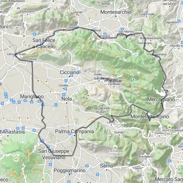 Miniatura della mappa di ispirazione al ciclismo "I Borghi Irpini" nella regione di Campania, Italy. Generata da Tarmacs.app, pianificatore di rotte ciclistiche