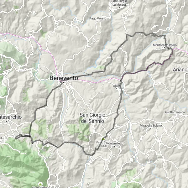 Map miniature of "Scenic Loop around San Martino Valle Caudina" cycling inspiration in Campania, Italy. Generated by Tarmacs.app cycling route planner