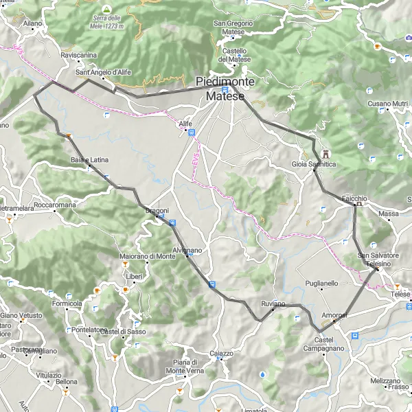 Map miniature of "The Hilltops Adventure" cycling inspiration in Campania, Italy. Generated by Tarmacs.app cycling route planner
