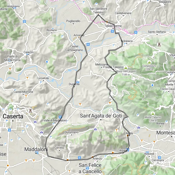 Map miniature of "San Salvatore Telesino Loop" cycling inspiration in Campania, Italy. Generated by Tarmacs.app cycling route planner