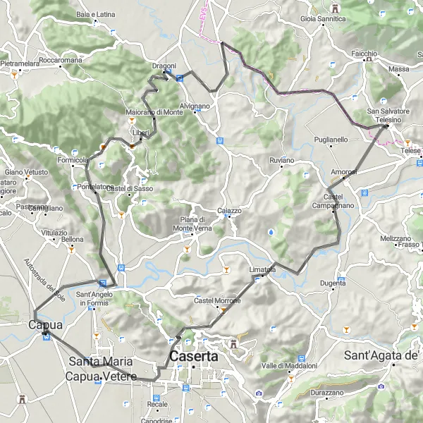 Map miniature of "Amorosi Circuit" cycling inspiration in Campania, Italy. Generated by Tarmacs.app cycling route planner