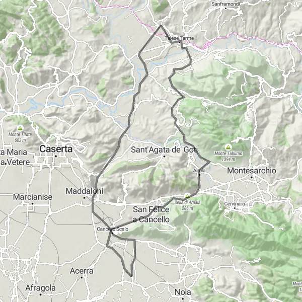 Map miniature of "Gaudello Adventure" cycling inspiration in Campania, Italy. Generated by Tarmacs.app cycling route planner