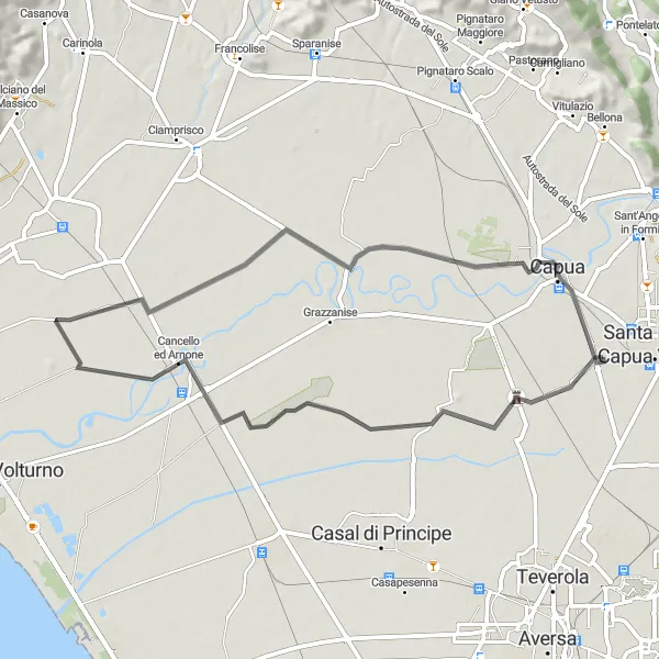 Map miniature of "San Tammaro to Ponte Romano Loop" cycling inspiration in Campania, Italy. Generated by Tarmacs.app cycling route planner