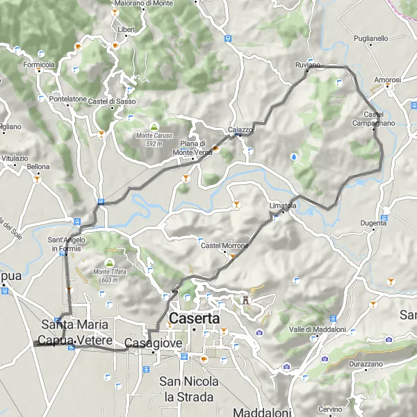 Map miniature of "San Tammaro to Caiazzo and Curti Route" cycling inspiration in Campania, Italy. Generated by Tarmacs.app cycling route planner