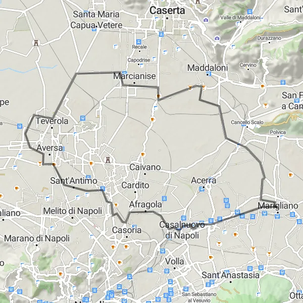 Miniatura della mappa di ispirazione al ciclismo "Giro delle Città Antiche" nella regione di Campania, Italy. Generata da Tarmacs.app, pianificatore di rotte ciclistiche