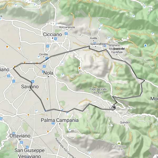 Miniatura della mappa di ispirazione al ciclismo "Giro dei Monti Lattari" nella regione di Campania, Italy. Generata da Tarmacs.app, pianificatore di rotte ciclistiche