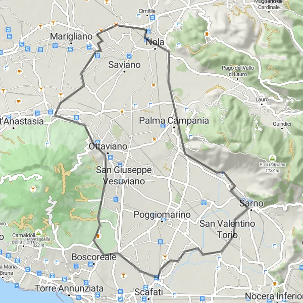 Map miniature of "Nola and Ottaviano Loop" cycling inspiration in Campania, Italy. Generated by Tarmacs.app cycling route planner