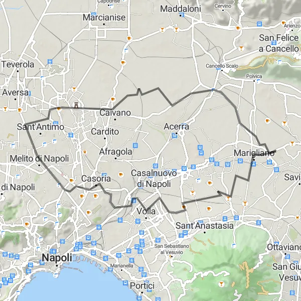 Miniatura della mappa di ispirazione al ciclismo "Tour delle Colline di Napoli" nella regione di Campania, Italy. Generata da Tarmacs.app, pianificatore di rotte ciclistiche