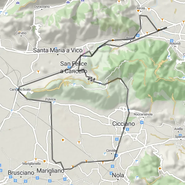 Miniatura della mappa di ispirazione al ciclismo "Giro in bicicletta tra San Vitaliano e Monte Vorrano" nella regione di Campania, Italy. Generata da Tarmacs.app, pianificatore di rotte ciclistiche
