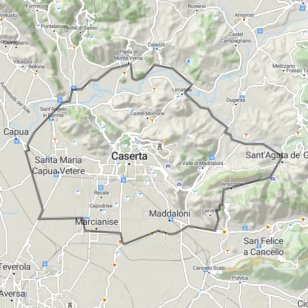 Map miniature of "Sant'Agata de'Goti - Sant'Agata de' Goti Loop Cycling Route" cycling inspiration in Campania, Italy. Generated by Tarmacs.app cycling route planner