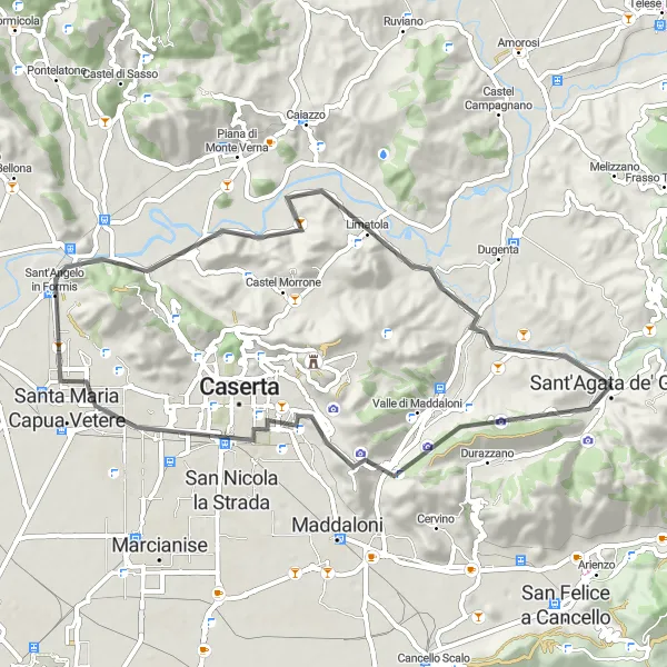 Miniatura della mappa di ispirazione al ciclismo "Giro in bicicletta via Acquedotto Carolino" nella regione di Campania, Italy. Generata da Tarmacs.app, pianificatore di rotte ciclistiche