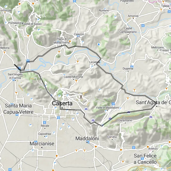 Miniatura della mappa di ispirazione al ciclismo "Percorso ciclistico di 60 km con partenza da Sant'Agata de' Goti" nella regione di Campania, Italy. Generata da Tarmacs.app, pianificatore di rotte ciclistiche