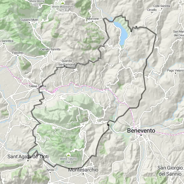 Map miniature of "Mountainous Exploration" cycling inspiration in Campania, Italy. Generated by Tarmacs.app cycling route planner