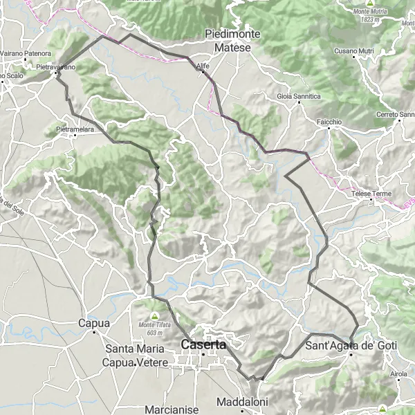 Map miniature of "Maddaloni Hills Adventure" cycling inspiration in Campania, Italy. Generated by Tarmacs.app cycling route planner