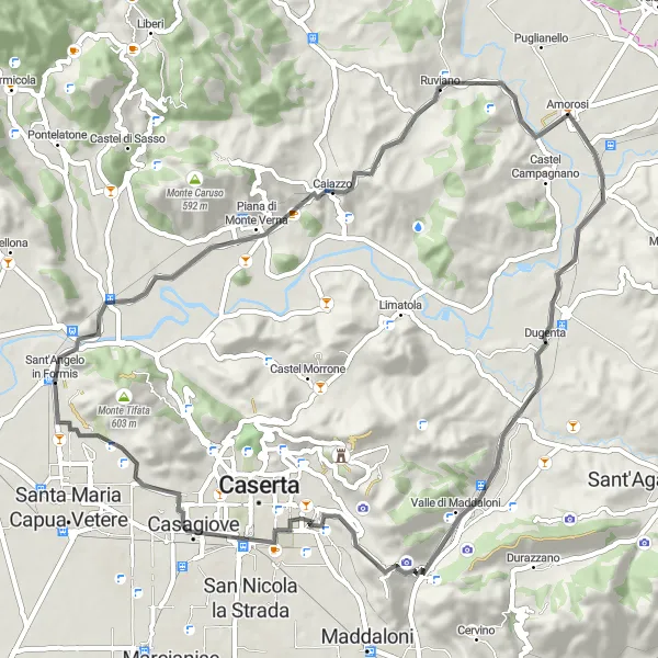 Map miniature of "Campanian Countryside" cycling inspiration in Campania, Italy. Generated by Tarmacs.app cycling route planner