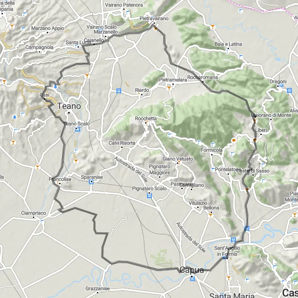 Miniatura della mappa di ispirazione al ciclismo "Esplorazione panoramica in bicicletta" nella regione di Campania, Italy. Generata da Tarmacs.app, pianificatore di rotte ciclistiche