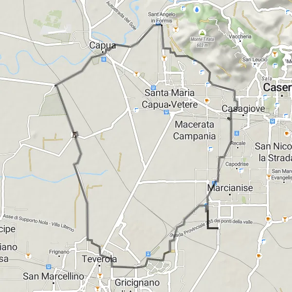 Map miniature of "Sant'Angelo in Formis to Monte Croce Santa" cycling inspiration in Campania, Italy. Generated by Tarmacs.app cycling route planner