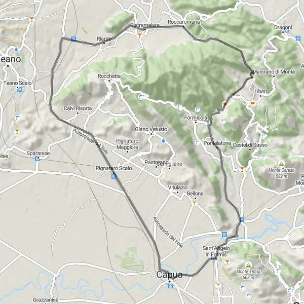 Map miniature of "Immerse in Campania's Natural Beauty" cycling inspiration in Campania, Italy. Generated by Tarmacs.app cycling route planner