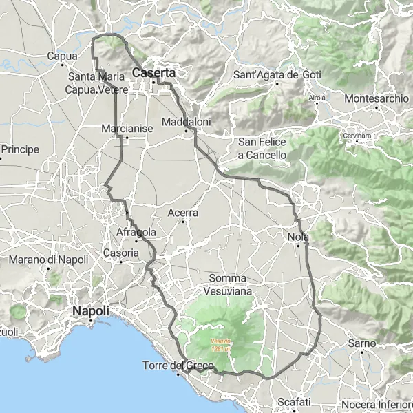 Miniatura della mappa di ispirazione al ciclismo "Avventura ciclistica tra luoghi storici e panorami mozzafiato" nella regione di Campania, Italy. Generata da Tarmacs.app, pianificatore di rotte ciclistiche