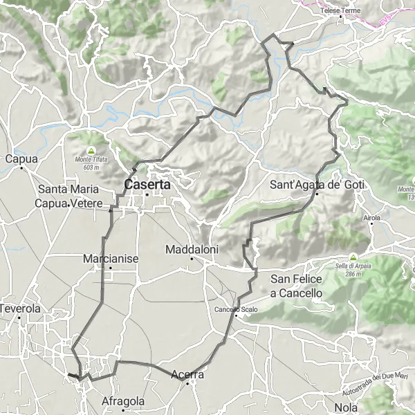 Miniatura della mappa di ispirazione al ciclismo "Giro in bicicletta da Sant'Antimo a Collina Ariella" nella regione di Campania, Italy. Generata da Tarmacs.app, pianificatore di rotte ciclistiche