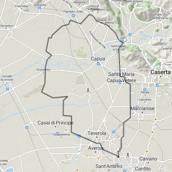 Miniatura della mappa di ispirazione al ciclismo "Tour in bicicletta tra Aversa e Succivo" nella regione di Campania, Italy. Generata da Tarmacs.app, pianificatore di rotte ciclistiche