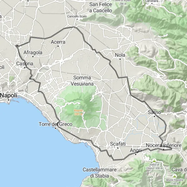 Miniatura della mappa di ispirazione al ciclismo "Tour in bicicletta tra Caivano e Ercolano" nella regione di Campania, Italy. Generata da Tarmacs.app, pianificatore di rotte ciclistiche