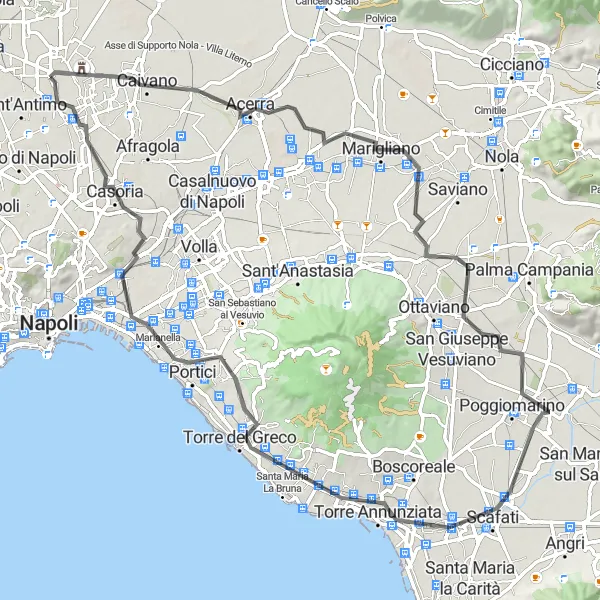 Miniatura della mappa di ispirazione al ciclismo "Giro in bicicletta da Sant'Arpino a Torre Annunziata e ritorno" nella regione di Campania, Italy. Generata da Tarmacs.app, pianificatore di rotte ciclistiche