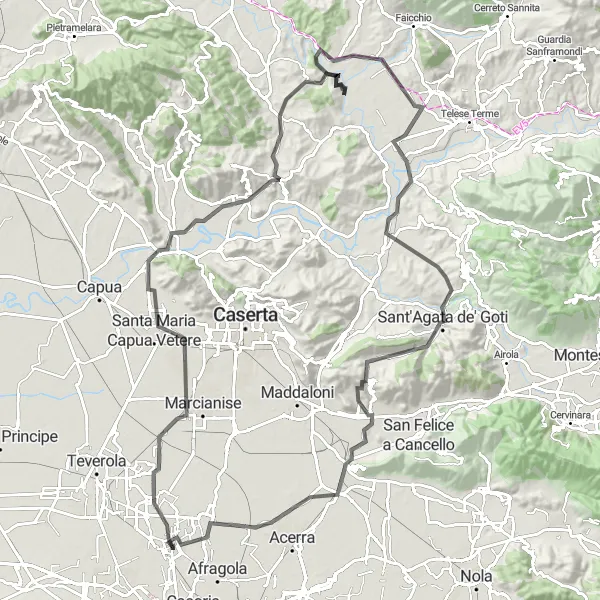 Map miniature of "The Campania Explorer" cycling inspiration in Campania, Italy. Generated by Tarmacs.app cycling route planner