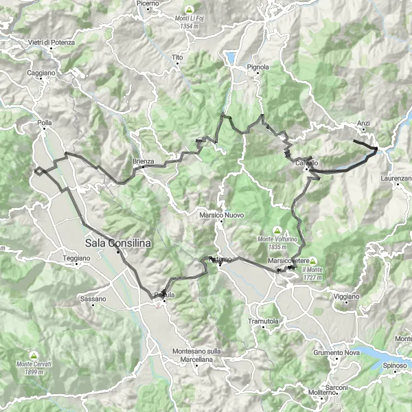 Miniatura della mappa di ispirazione al ciclismo "Ciclovia del Monte San Gennaro" nella regione di Campania, Italy. Generata da Tarmacs.app, pianificatore di rotte ciclistiche
