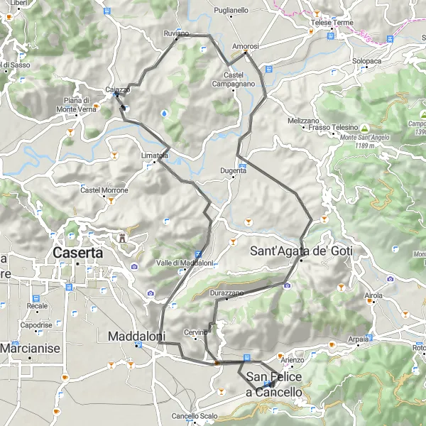 Miniatura della mappa di ispirazione al ciclismo "Avventura tra Valle di Maddaloni e Durazzano" nella regione di Campania, Italy. Generata da Tarmacs.app, pianificatore di rotte ciclistiche