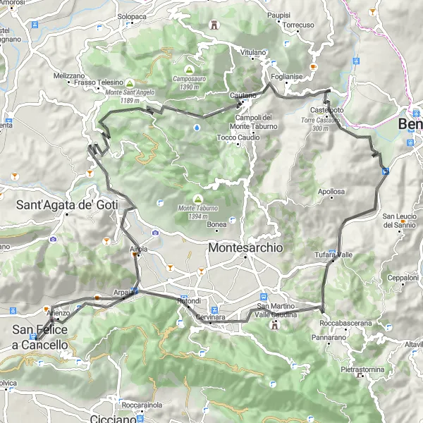 Miniatura della mappa di ispirazione al ciclismo "Giro in bicicletta da Santa Maria A Vico: Sella di Arpaia" nella regione di Campania, Italy. Generata da Tarmacs.app, pianificatore di rotte ciclistiche