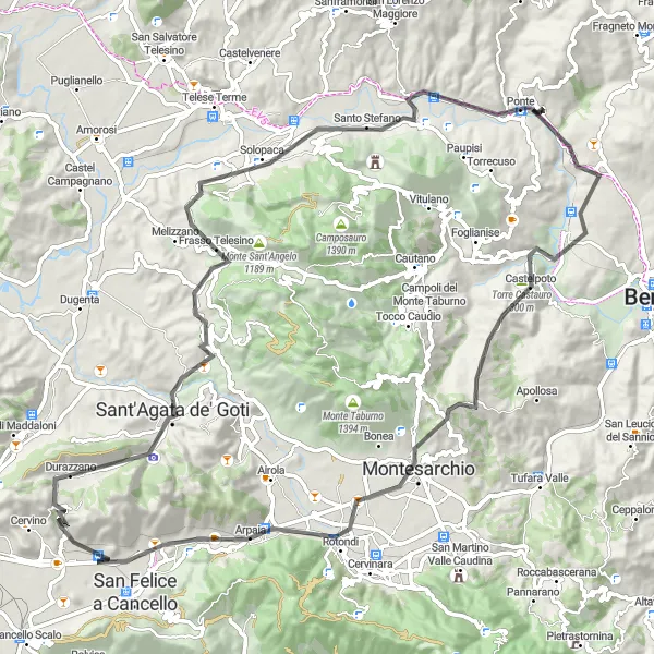 Miniatura della mappa di ispirazione al ciclismo "Giro in bicicletta a Santa Maria a Vico" nella regione di Campania, Italy. Generata da Tarmacs.app, pianificatore di rotte ciclistiche
