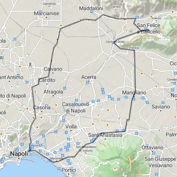 Miniatura della mappa di ispirazione al ciclismo "Tour in bici tra Santa Maria a Vico e Frattamaggiore" nella regione di Campania, Italy. Generata da Tarmacs.app, pianificatore di rotte ciclistiche
