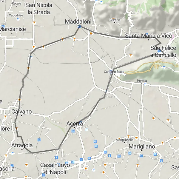 Map miniature of "The Acerra Ride" cycling inspiration in Campania, Italy. Generated by Tarmacs.app cycling route planner