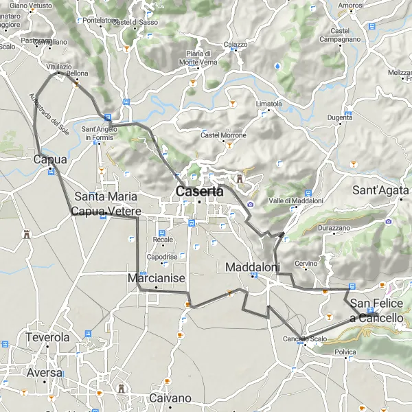 Map miniature of "The Marvels of Eastern Campania" cycling inspiration in Campania, Italy. Generated by Tarmacs.app cycling route planner