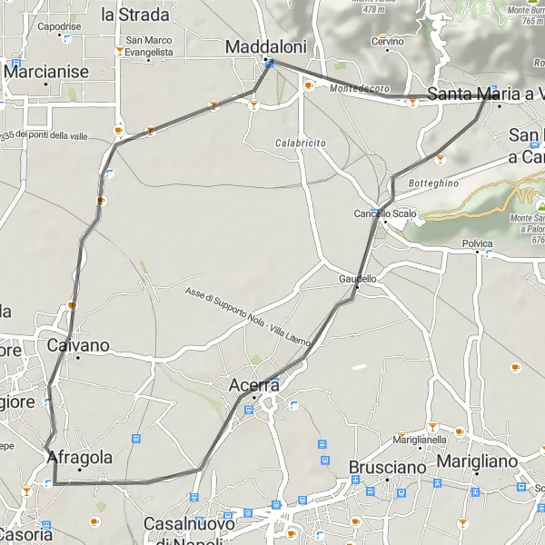 Map miniature of "Charming Ride through Historic Villages" cycling inspiration in Campania, Italy. Generated by Tarmacs.app cycling route planner