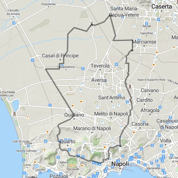 Miniatura della mappa di ispirazione al ciclismo "Giro in bici da Santa Maria Capua Vetere a Reggia di Carditello" nella regione di Campania, Italy. Generata da Tarmacs.app, pianificatore di rotte ciclistiche