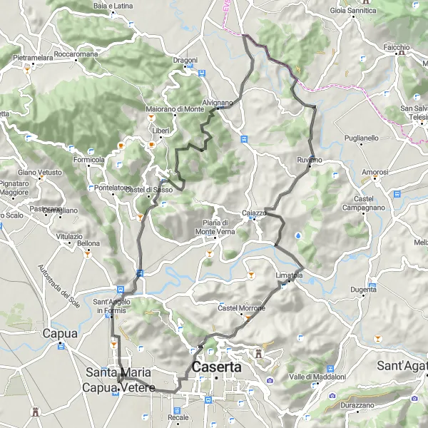 Miniatura della mappa di ispirazione al ciclismo "Avventuroso tour ciclistico su strada da Santa Maria Capua Vetere" nella regione di Campania, Italy. Generata da Tarmacs.app, pianificatore di rotte ciclistiche