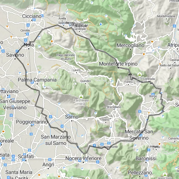 Map miniature of "Scenic Route to San Gennaro Vesuviano" cycling inspiration in Campania, Italy. Generated by Tarmacs.app cycling route planner