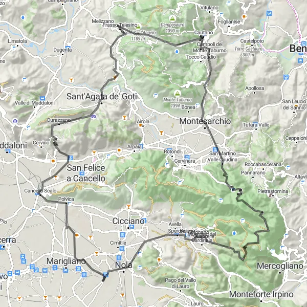 Map miniature of "Ultimate Challenge to Tuppo Supino" cycling inspiration in Campania, Italy. Generated by Tarmacs.app cycling route planner