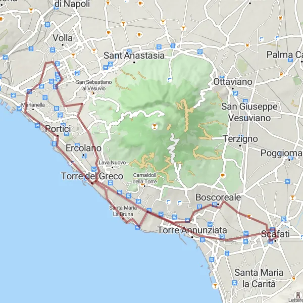 Miniatura della mappa di ispirazione al ciclismo "Il Giro delle Antiche Città Vesuviane" nella regione di Campania, Italy. Generata da Tarmacs.app, pianificatore di rotte ciclistiche