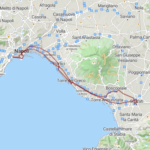 Miniatura della mappa di ispirazione al ciclismo "Scafati - Naples - Scafati" nella regione di Campania, Italy. Generata da Tarmacs.app, pianificatore di rotte ciclistiche