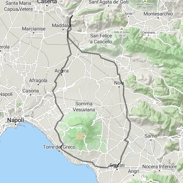 Miniatura della mappa di ispirazione al ciclismo "Avventura ciclistica tra Torre del Greco e Poggiomarino" nella regione di Campania, Italy. Generata da Tarmacs.app, pianificatore di rotte ciclistiche