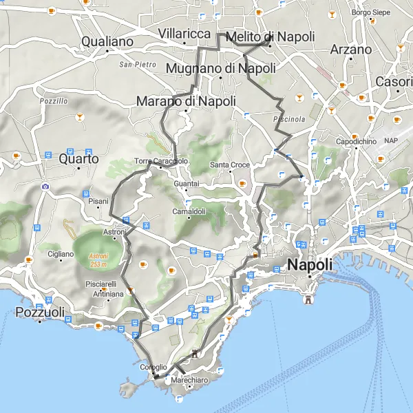 Map miniature of "Coastal Ride to Vomero" cycling inspiration in Campania, Italy. Generated by Tarmacs.app cycling route planner