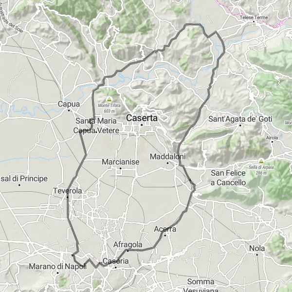 Miniatura della mappa di ispirazione al ciclismo "Esplorazione tra Mugnano di Napoli e Casoria" nella regione di Campania, Italy. Generata da Tarmacs.app, pianificatore di rotte ciclistiche